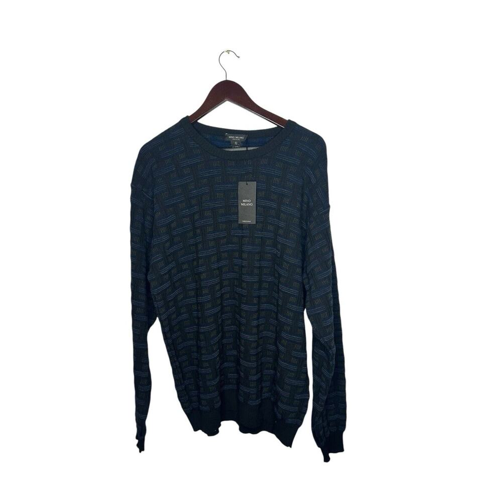 Mino Milano Wool Blend Sweater Blue Textured Italian Crewneck Men's Size‎ XL